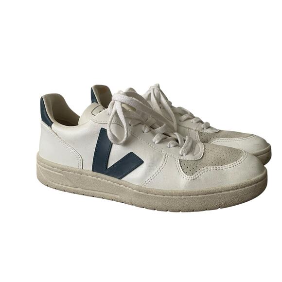 Veja Men’s V-90 Leather White Nautico Trainers Size 8 - Picture 1 of 9